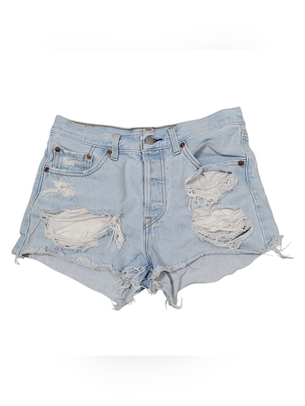 Levi's 501 Cut Off Shorts Women's Size 27 Blue Distressed Denim Button Fly
